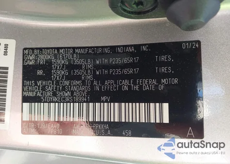 2024 Toyota Sienna Xle z USA, uszkodzony, nr VIN 5TDYRKEC3RS189941